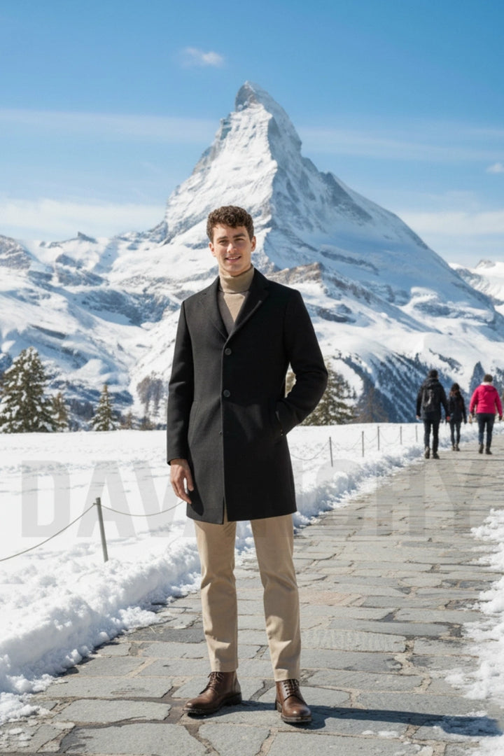 Elegant men black long coat