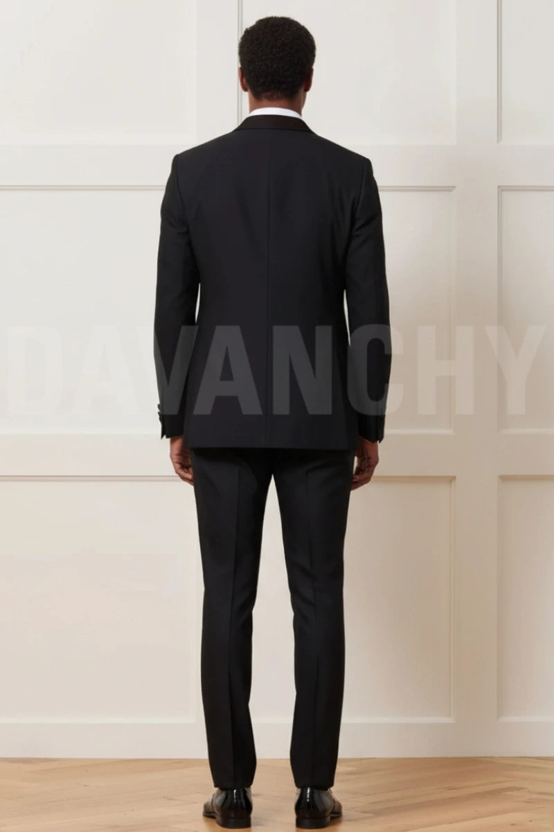 Men black two piece groom suit-Back