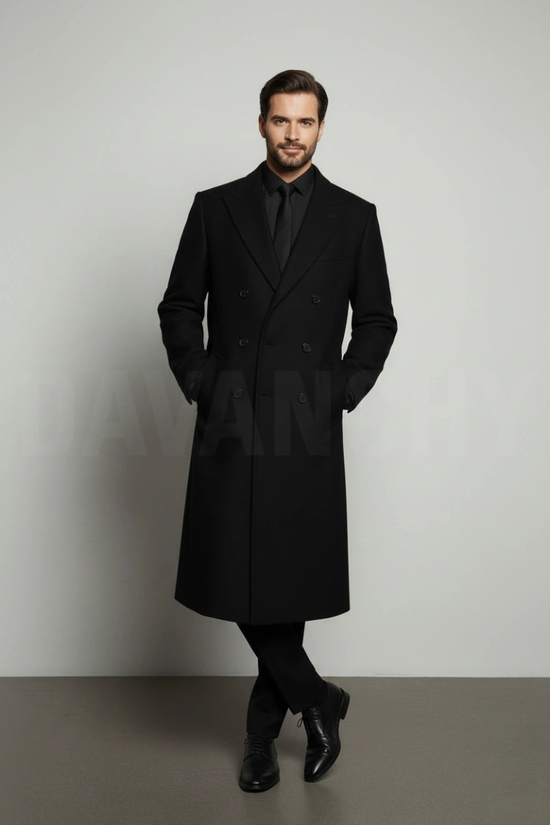 Men double breasted long coat-Front