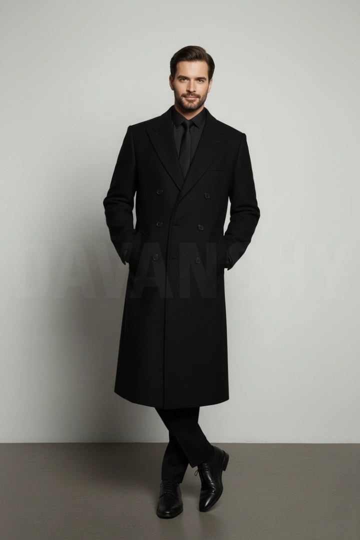 Men double breasted long coat-Front