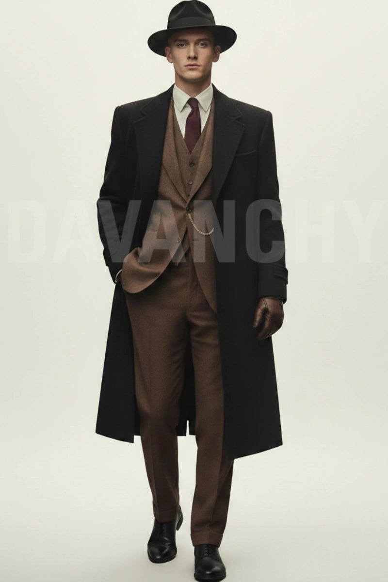 Men’s Black Vintage Overcoat-Front