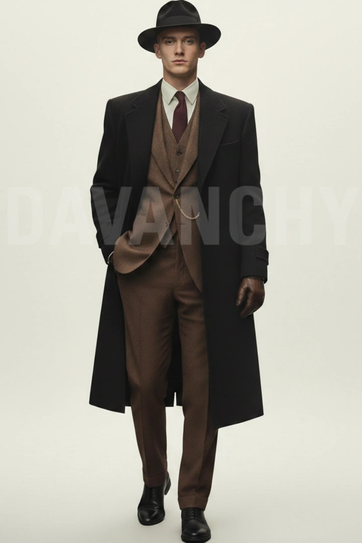 Men’s Black Vintage Overcoat-Front