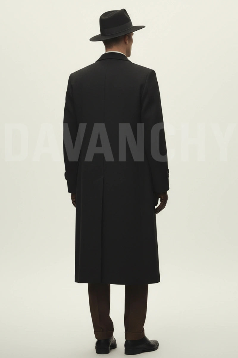 Men black tweed winter wear premium overcoat-Back