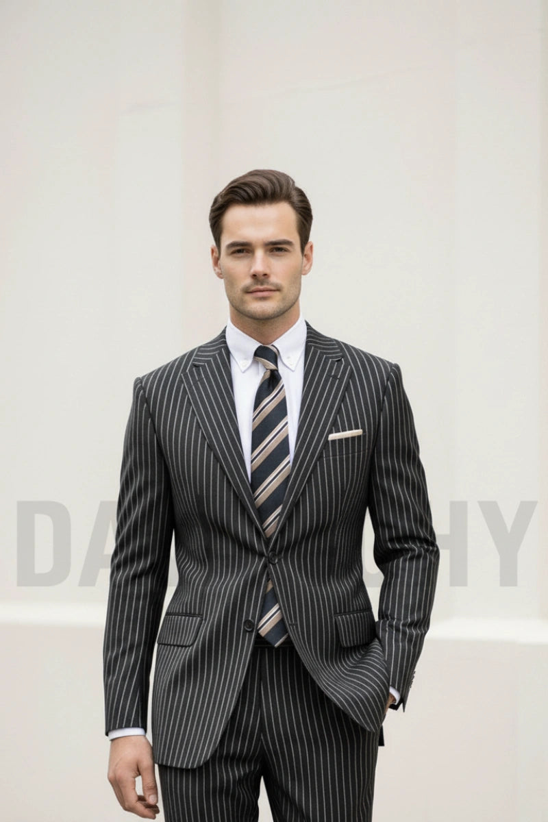 Premium tailored black pinstripe suit-Front