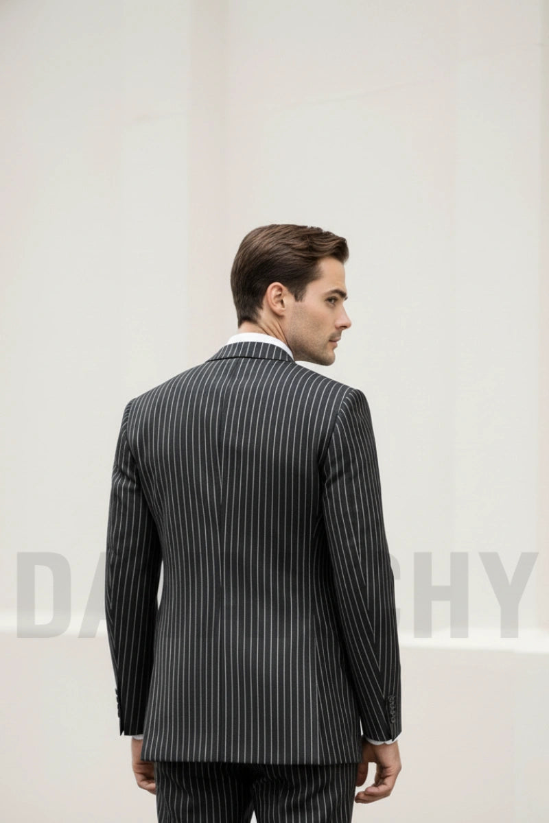 Men black pinstripe blazer and pant set-Back