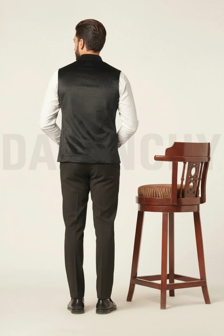 Designer black velvet jacket for men-Back