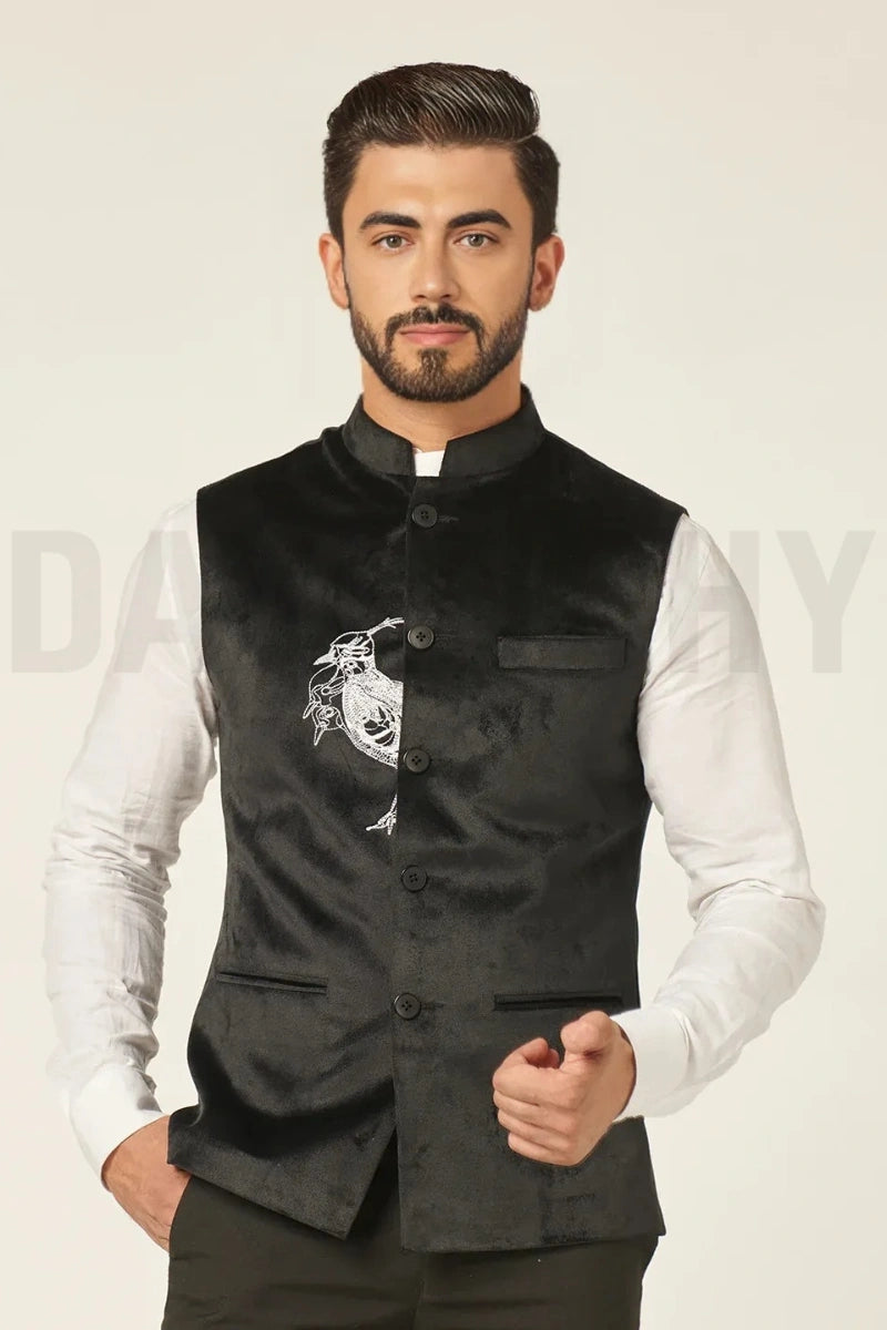 Men’s premium black suede velvet jacket-Front
