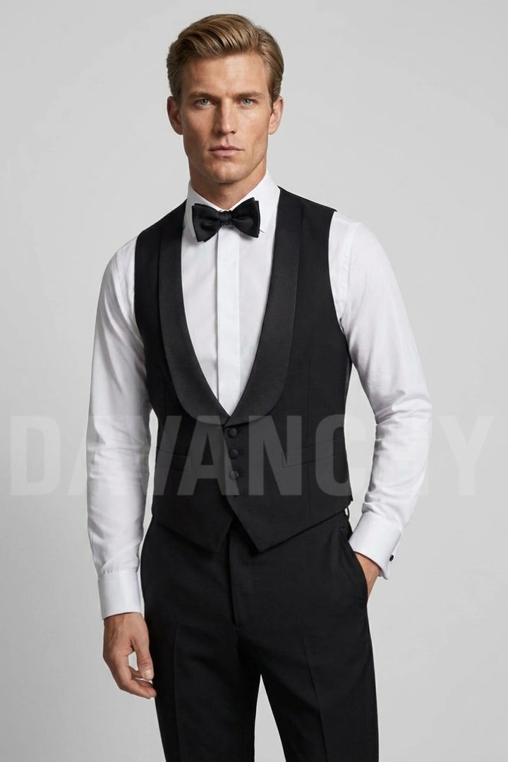 Black tuxedo waistcoat for men-Front