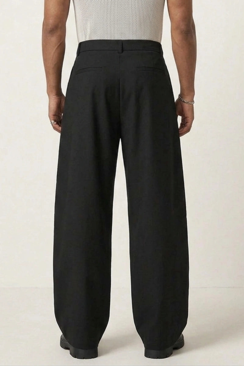 Men Black Pleated Party Wear Trousers (Back)  