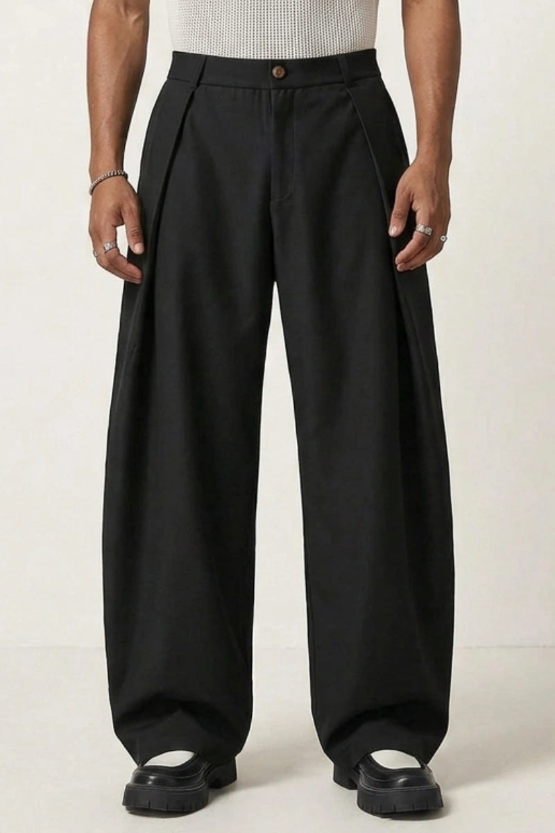 Men's Black Relaxed Fit Trousers (Front)