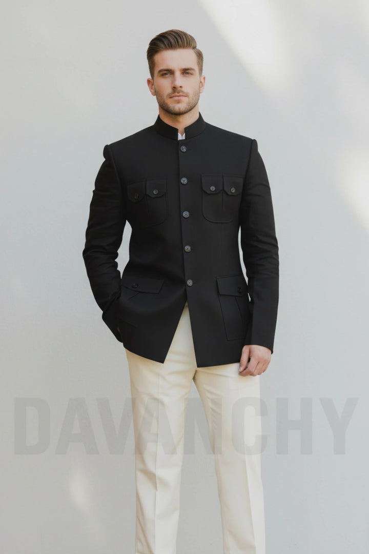 Men’s Black Jodhpuri Suit-Front