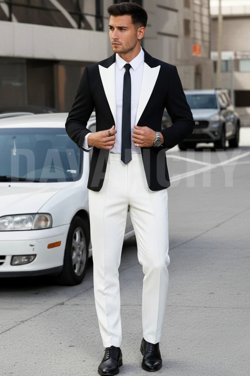 Men formal black and white suit -Front