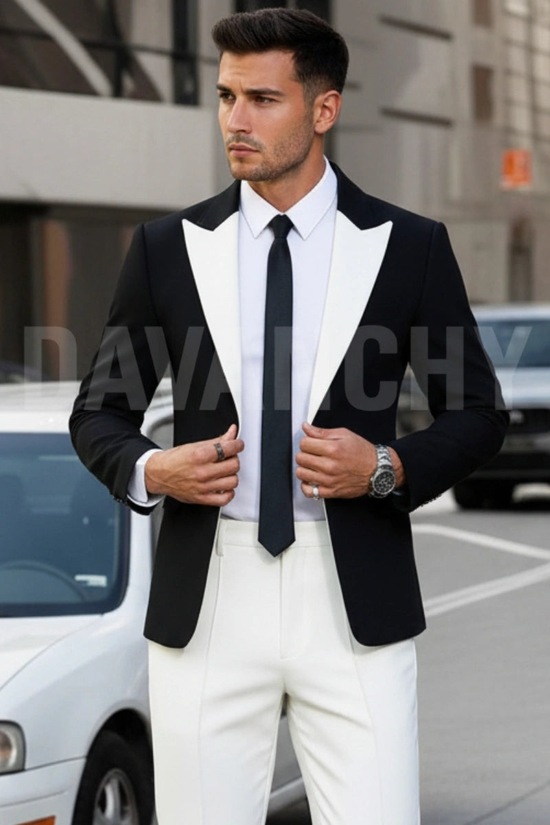 Buy Men Classic Black And White Two Piece Suit Custom Made Outfit buy-men-classic-black-and-white-two-piece-suit-custom-made-outfit