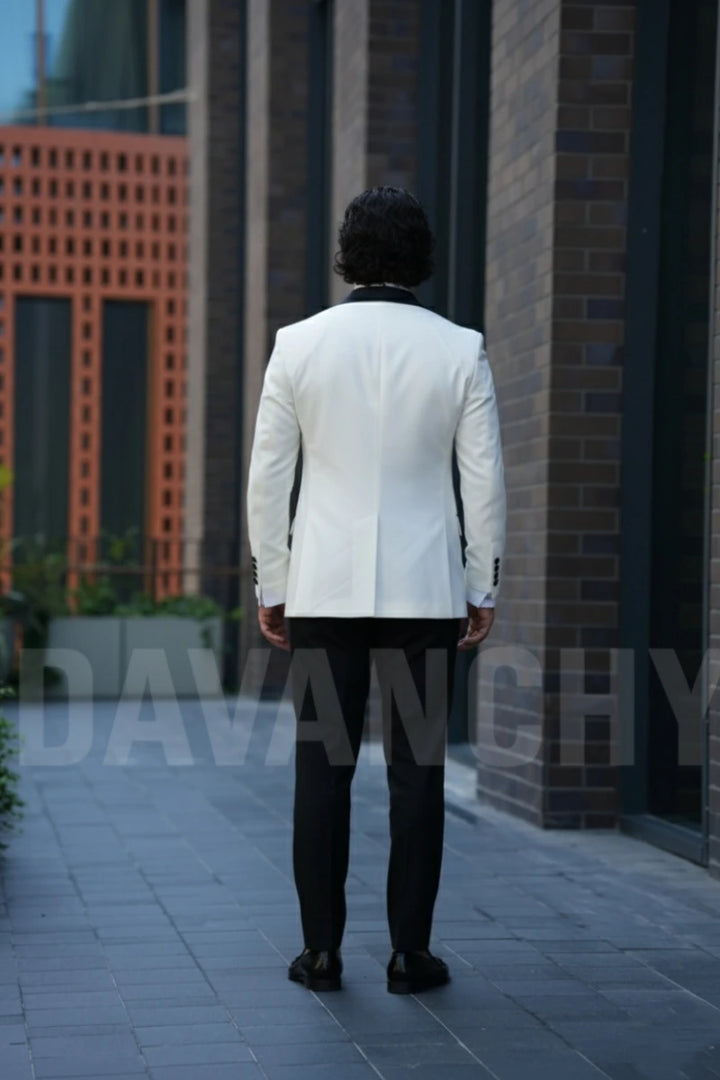 men black pants and white tuxedo blazer with modern design