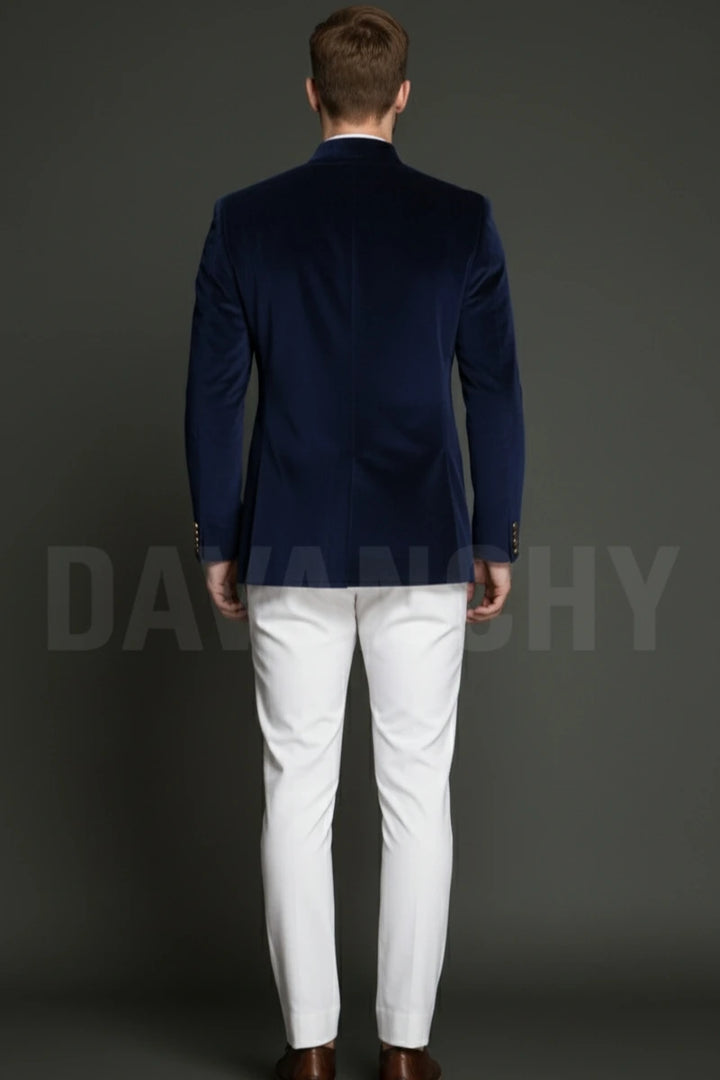 Men Navy Blue Jodhpuri Bandhgala Coat-Side