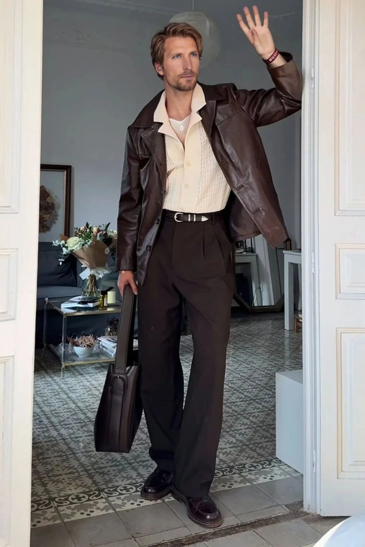 Men brown formal bootcut pants-Front