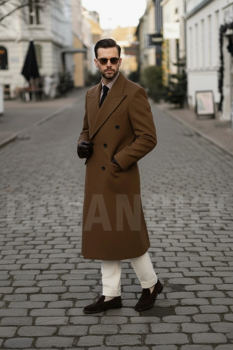 Stylish double-breasted brown coat