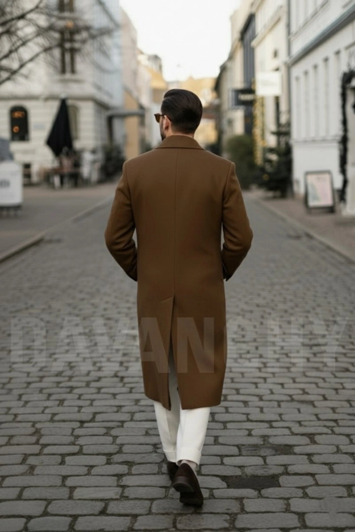 Elegant winter mens overcoat
