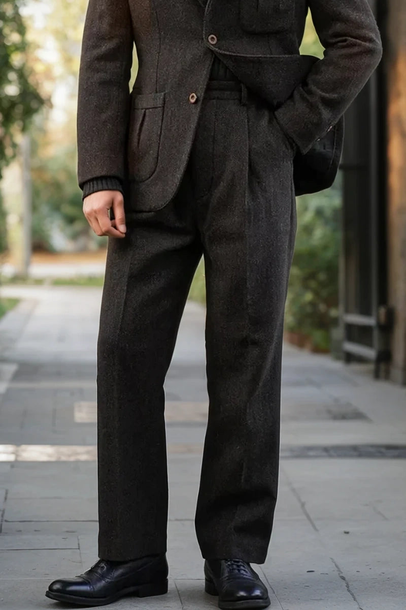 Men Brown Tweed Formal Suit-Front
