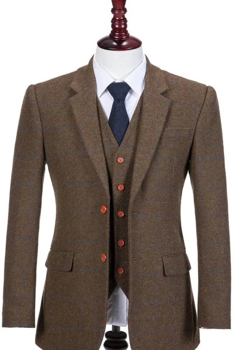 Men Tweed Suit Winter Brown Suit Christmas Winter Suits Brown DaVanchy