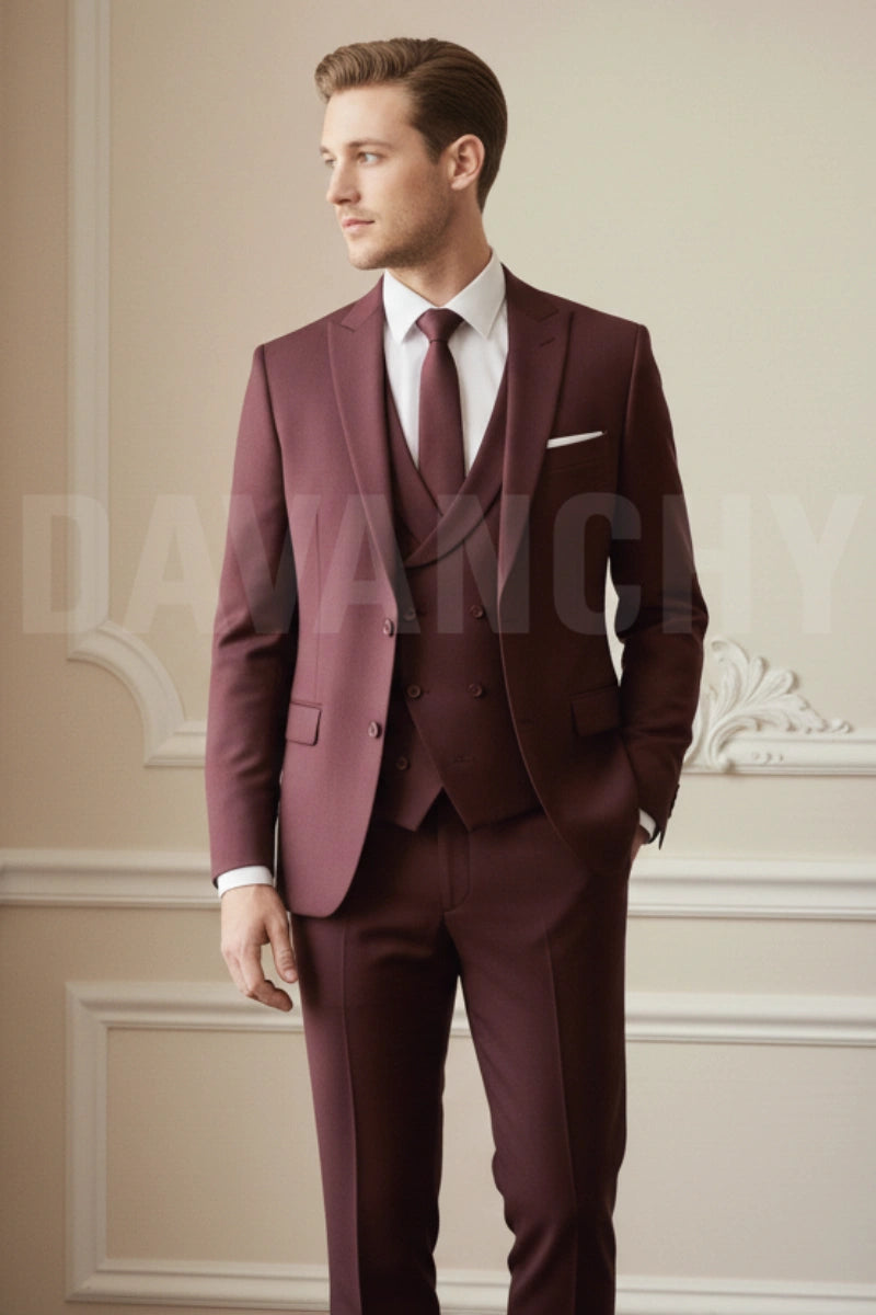 Burgundy 3 Piece Suit-Front