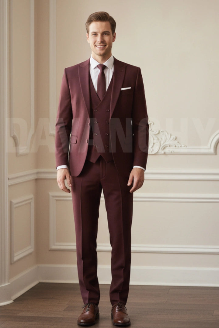Burgundy 3 Piece Suit-Front
