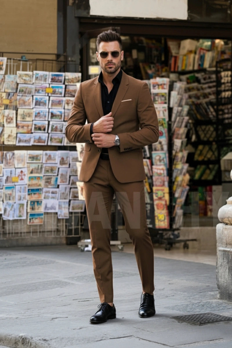 Business and Wedding Wear Men Brown Suit-Front