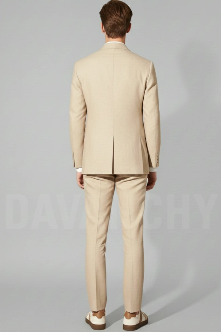 Men Cream Linen Two Piece Suit-Back