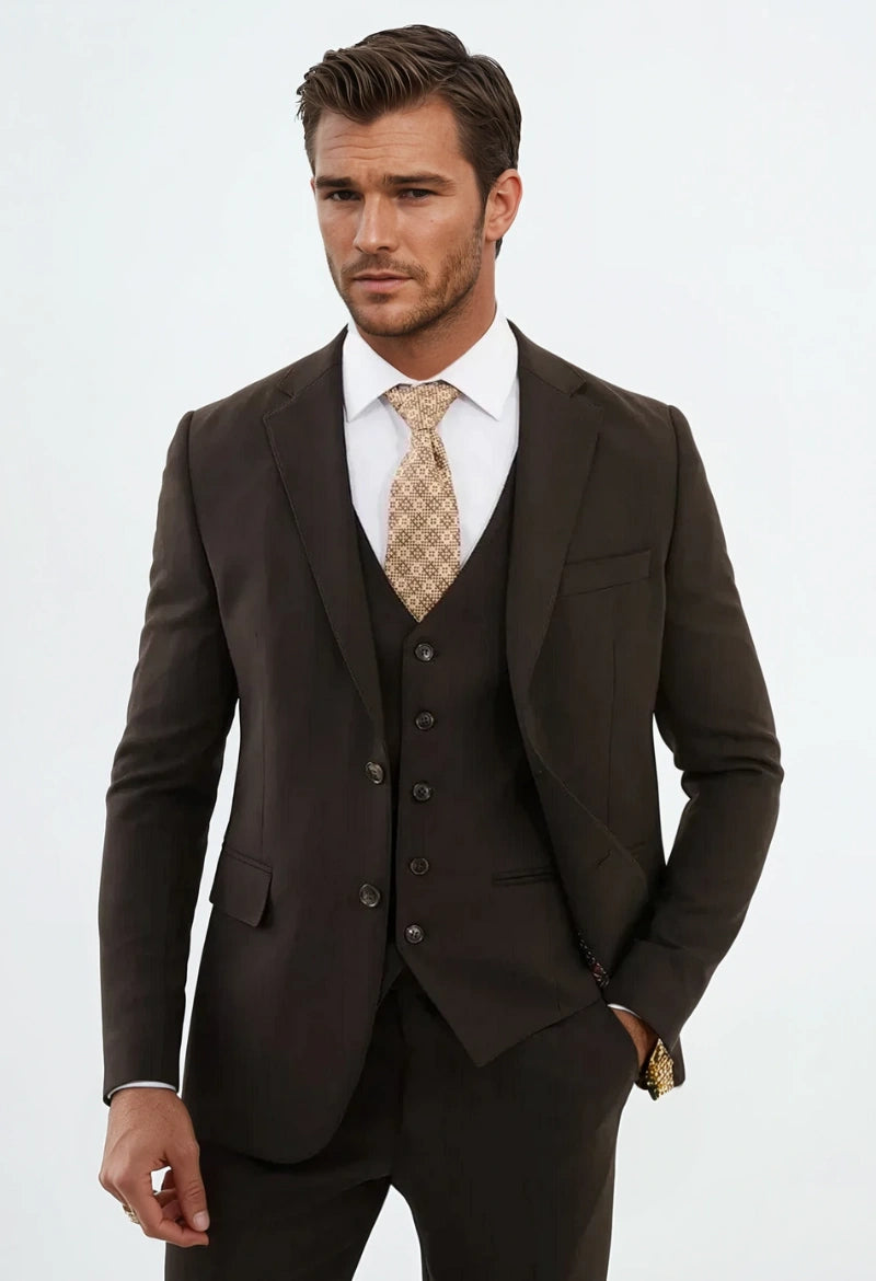 Stylish brown three piece suit for men-Front