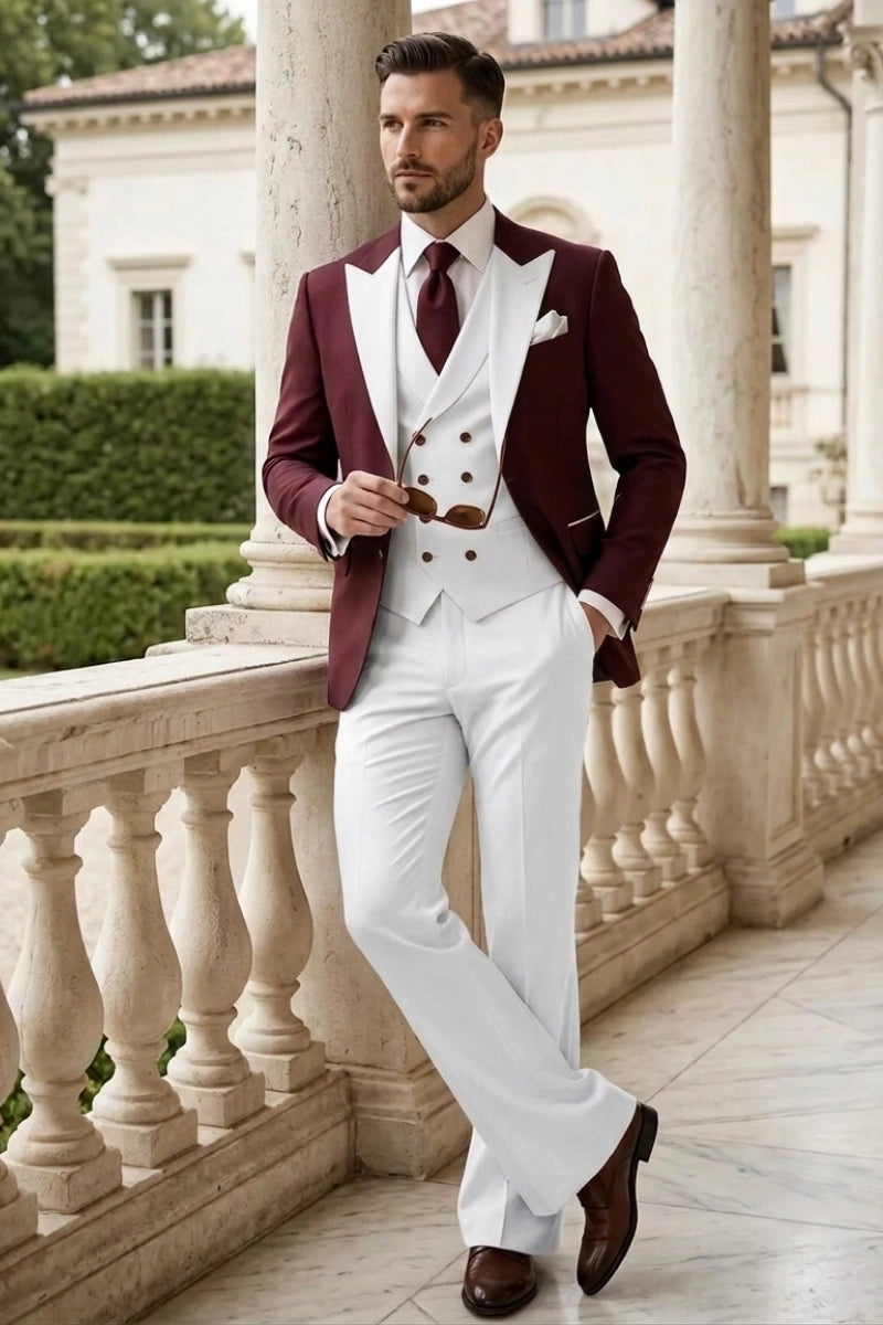 Men's Designer Contrast 3-Piece Suit (Front)