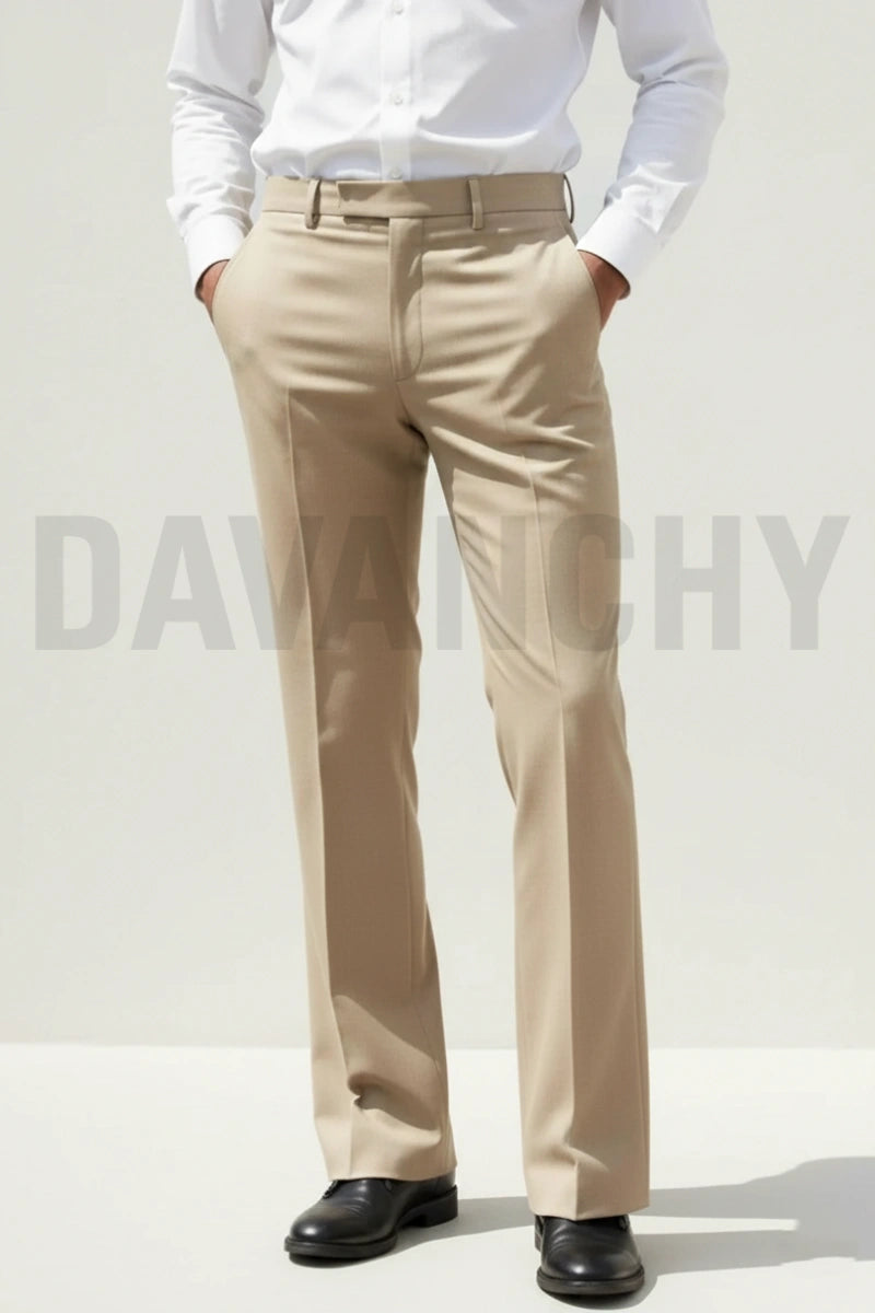 Men cream formal pants-Front