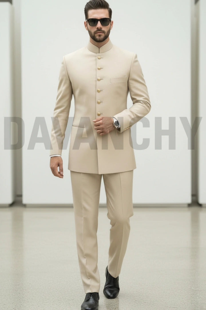 Men cream jodhpuri suit-Front