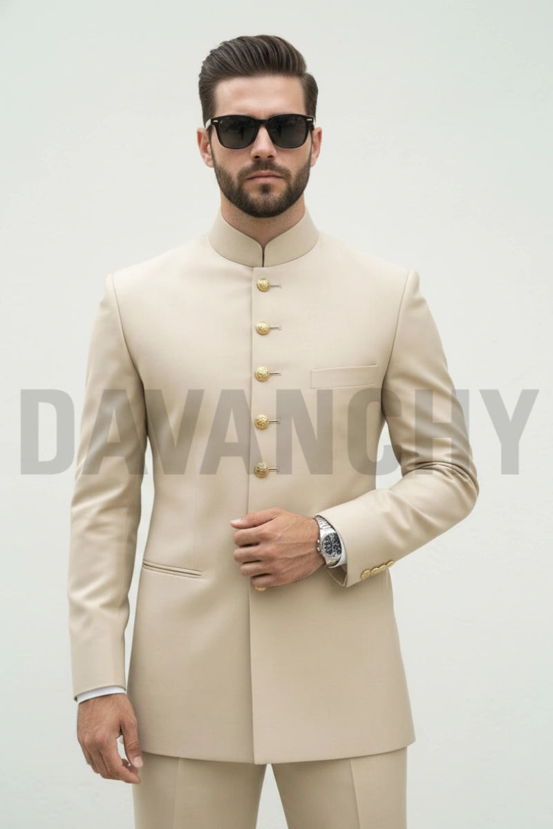 Groom cream jodhpuri suit elegant style-Front