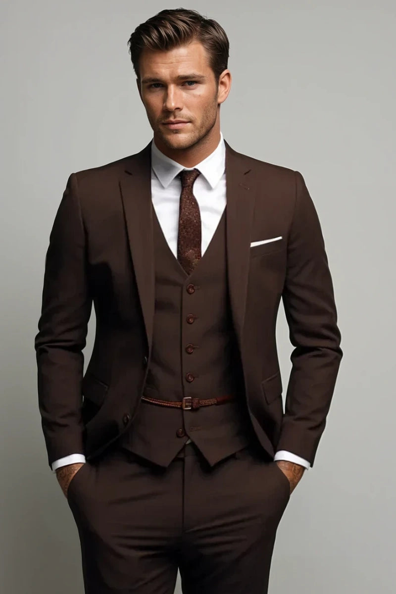 Classic men’s brown blazer and trousers set-Front
