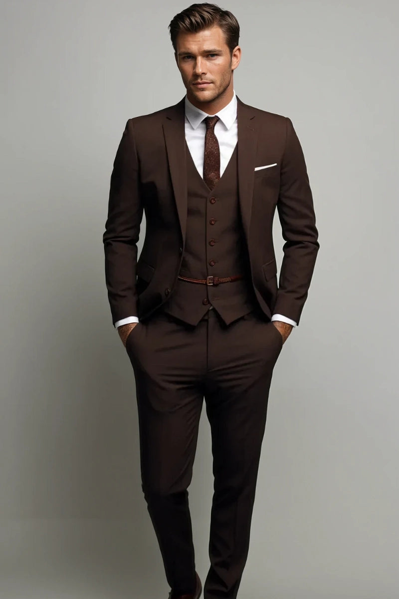 Men’s brown three piece suit-Front