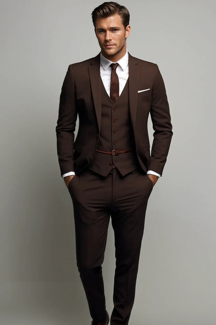 Men’s brown three piece suit-Front