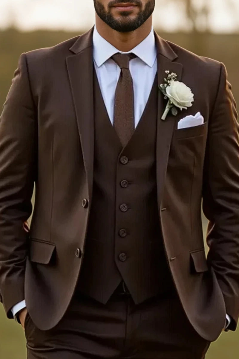 Custom made brown wedding suit-Front