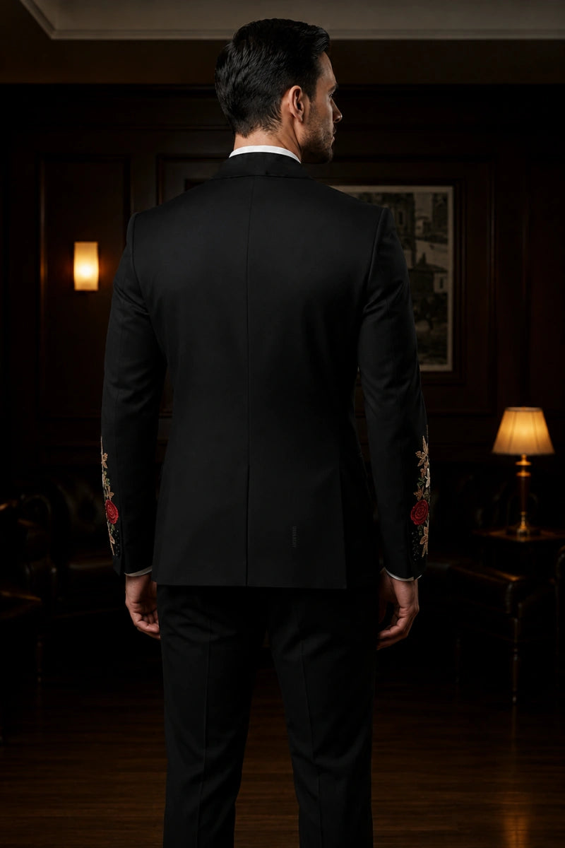 Embroidered Two Piece Suit for Men-Back