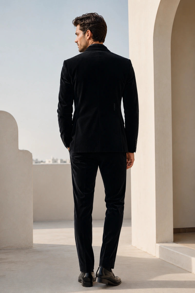Men Black Velvet Embroidered 2 Piece Suit - Proms Outfit