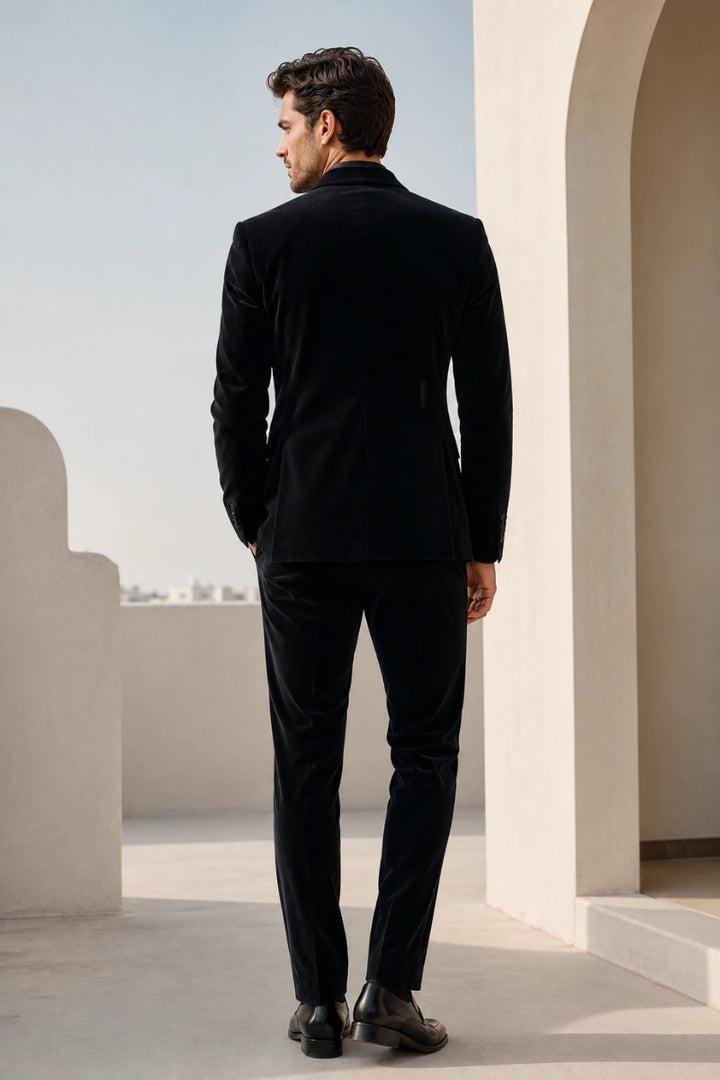 Men Black Velvet Embroidered 2 Piece Suit - Proms Outfit