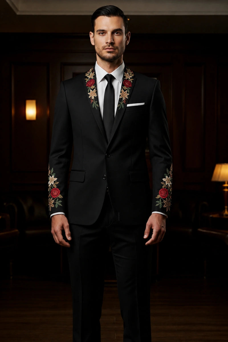 Men black formal two piece suit wedding wear-Front