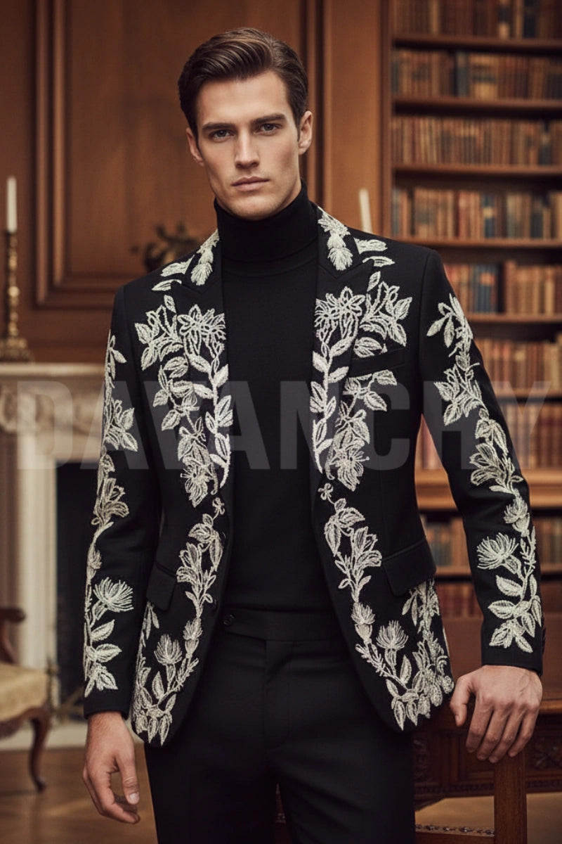 Men Premium Embroidered Blazer-Front