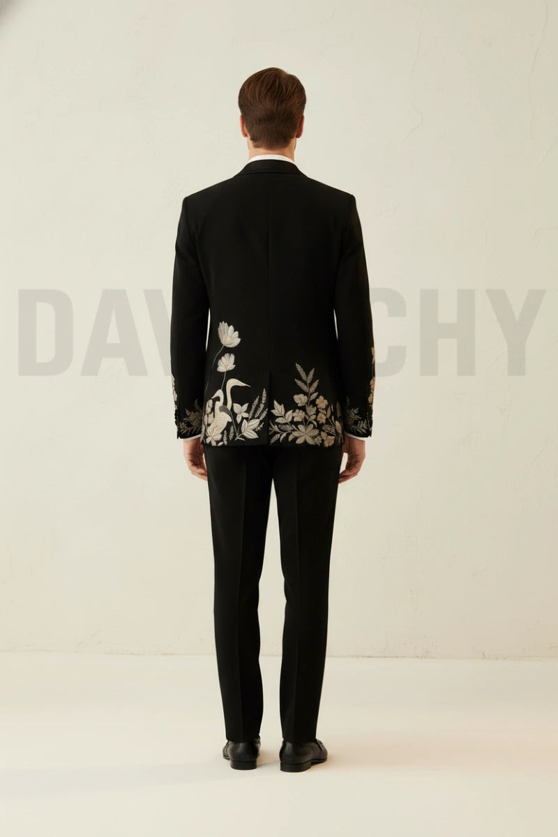 Luxury men’s black tuxedo suit-Back