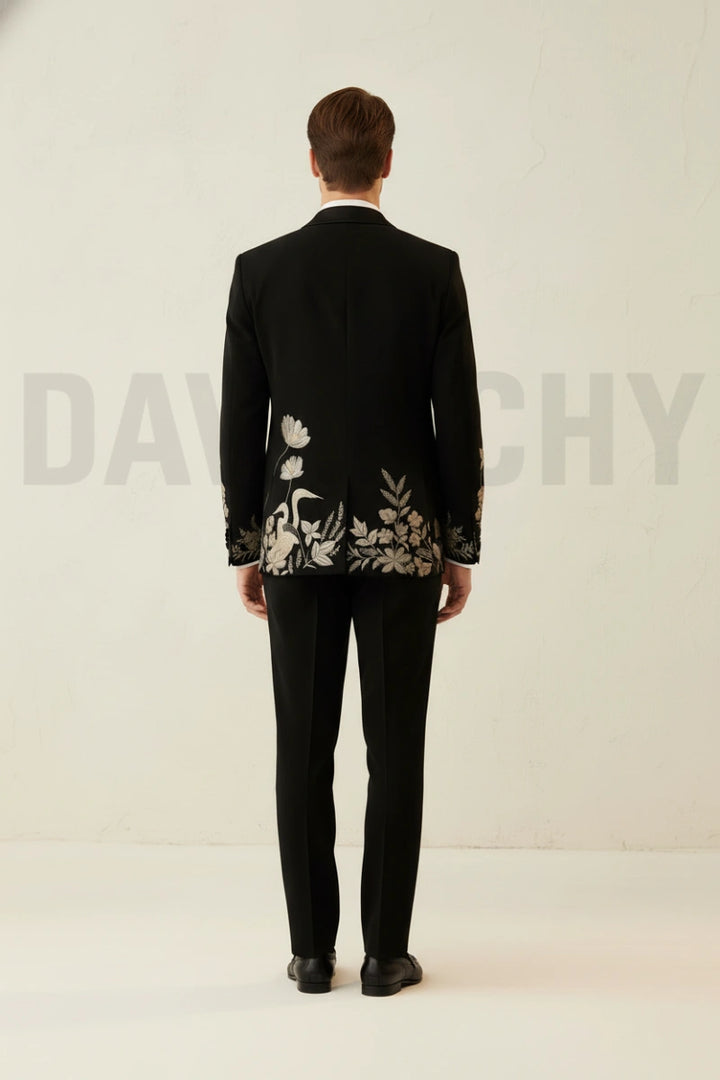 Luxury men’s black tuxedo suit-Back