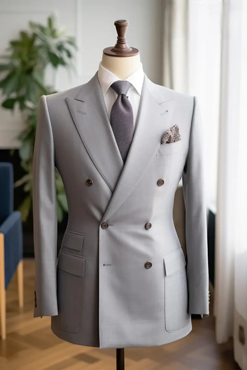 Men Double Breasted Blazer Grey Wedding Grey Coat Wear DaVanchy