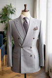 Men Double Breasted Blazer Grey Wedding Grey Coat Wear DaVanchy