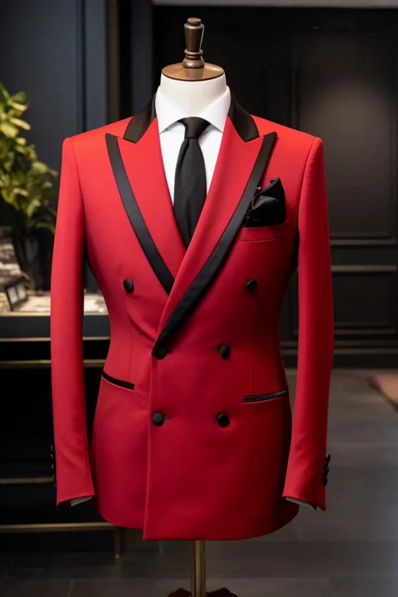 Tuxedo Red Blazer Wedding Coat red Dinner Wear Double Breasted DaVanchy