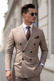 Men Beige Double Breasted Suit Wedding Suit Beige Dinner Suit DaVanchy 