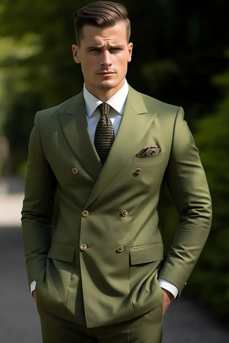 Men Olive Green 2 Piece Suit Green Suit Wedding Suits Green DaVanchy 