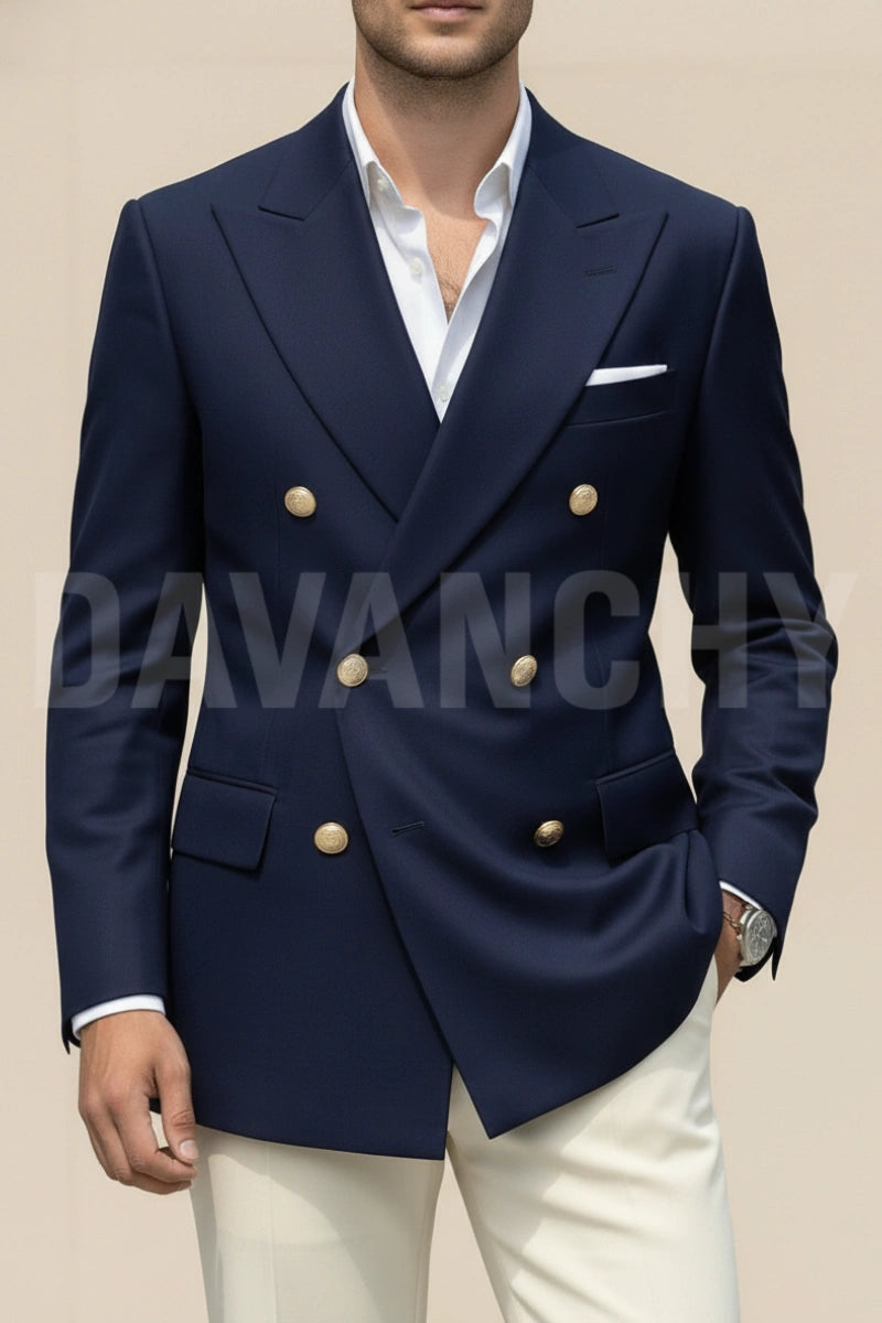 Premium navy blue contrast two piece suit-Front